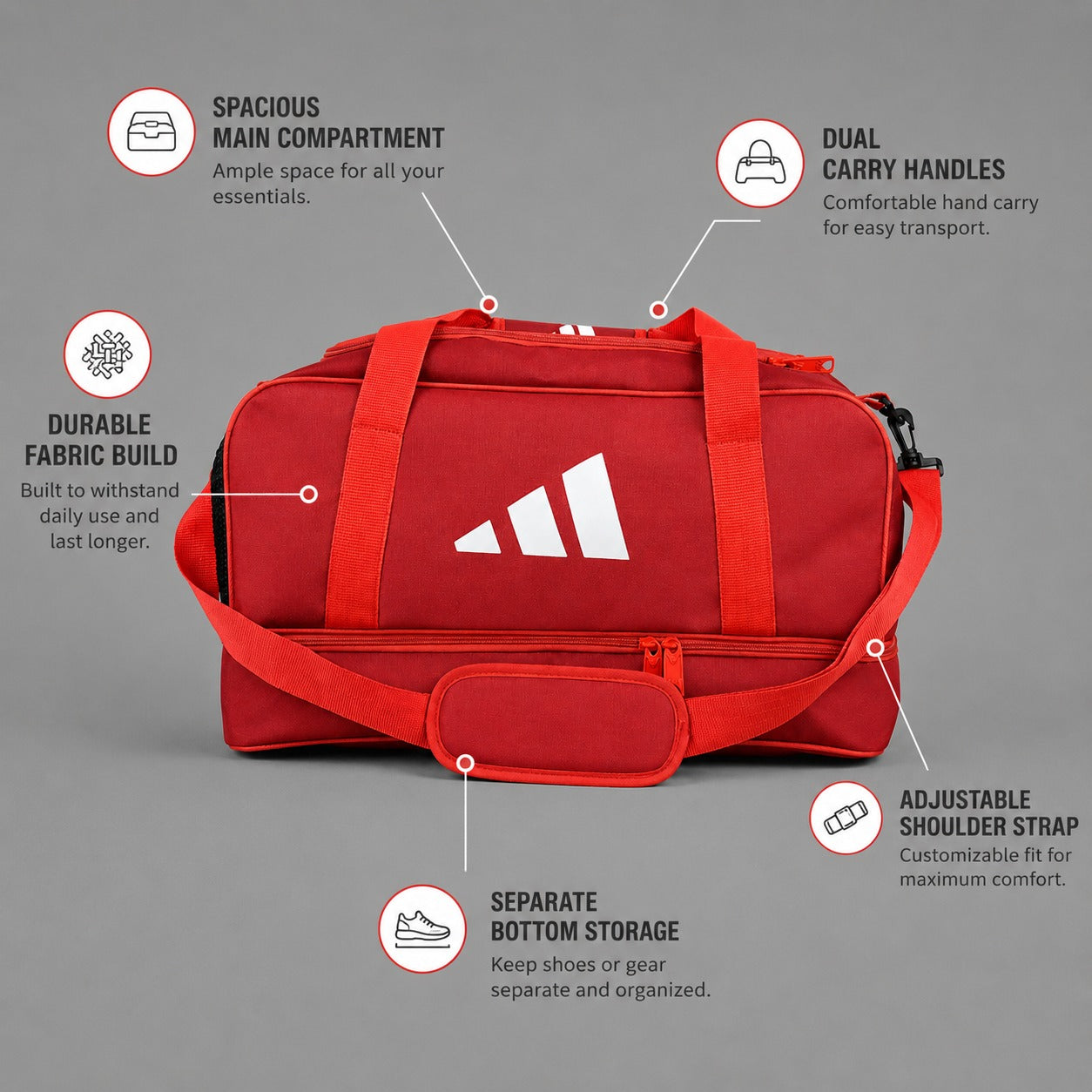 Ads Tiro League Duffle Bag With Shoe Compartment - Full Red