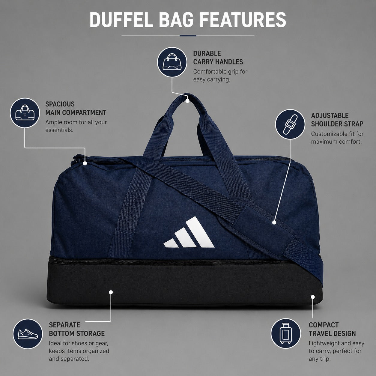Ads Tiro League Duffel Bag With Shoe Compartment - Blue