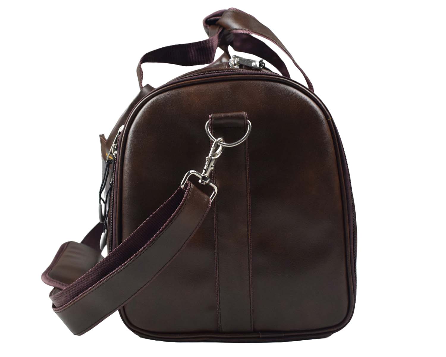 Leather Duffle Bag With Shoe Compartment - Dark Brown