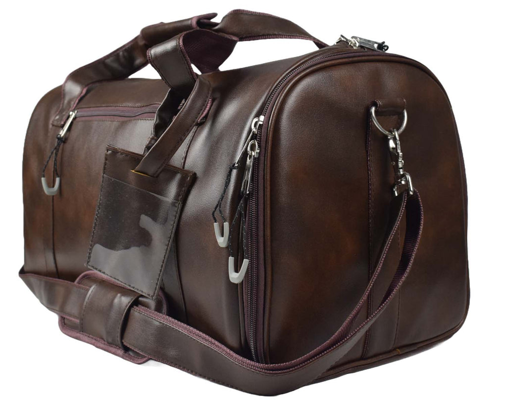Leather Duffle Bag With Shoe Compartment - Dark Brown